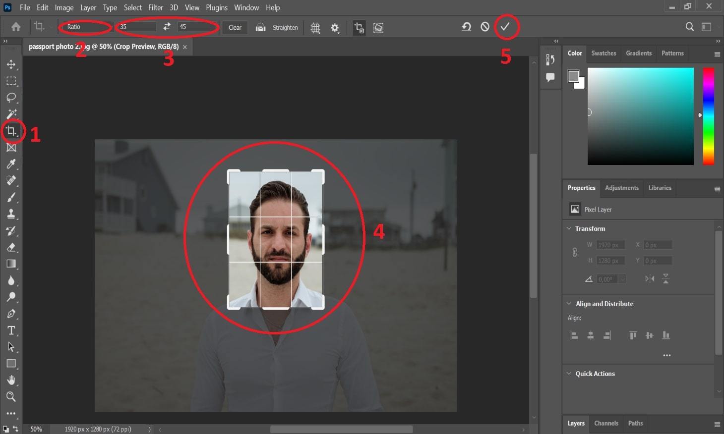 selecting cropped area in Photoshop