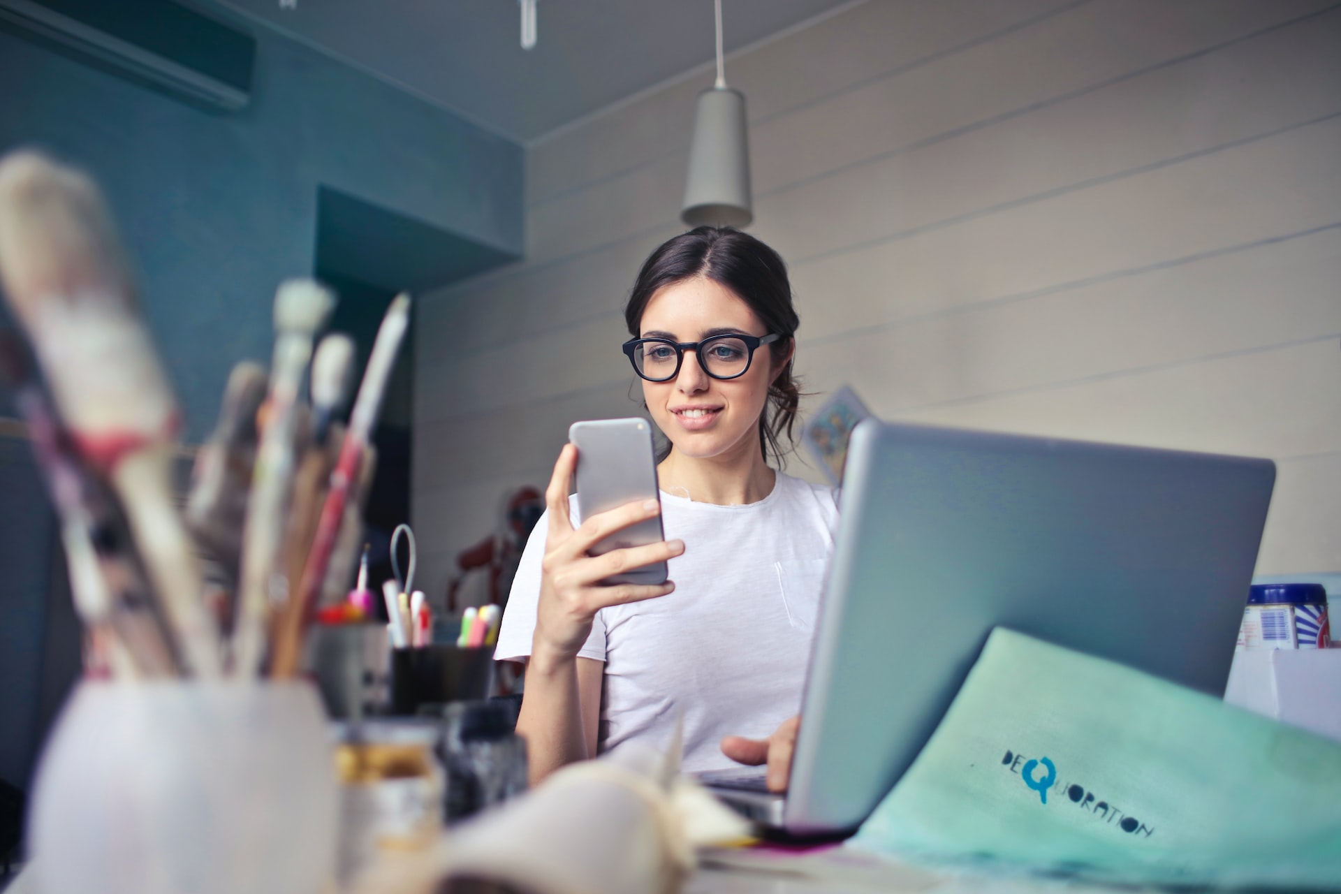 woman holding smartphone