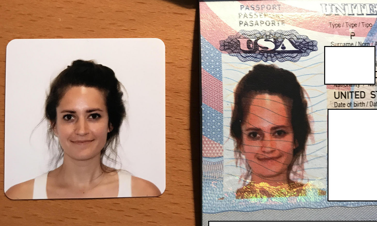 a woman's passport photo distorted as a result of processing error