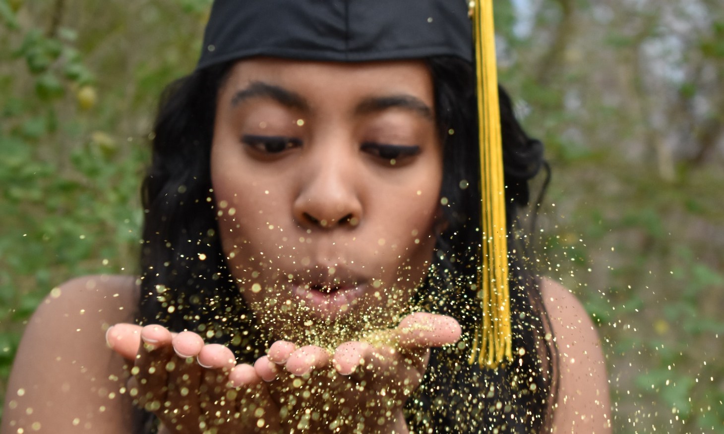 grad photo with confetti