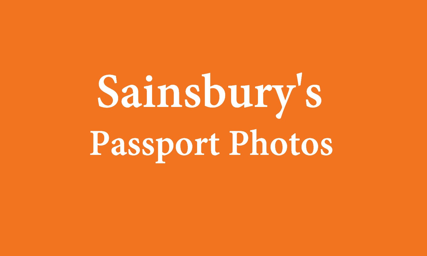 Sainsbury’s-style passport photo banner in orange with white text