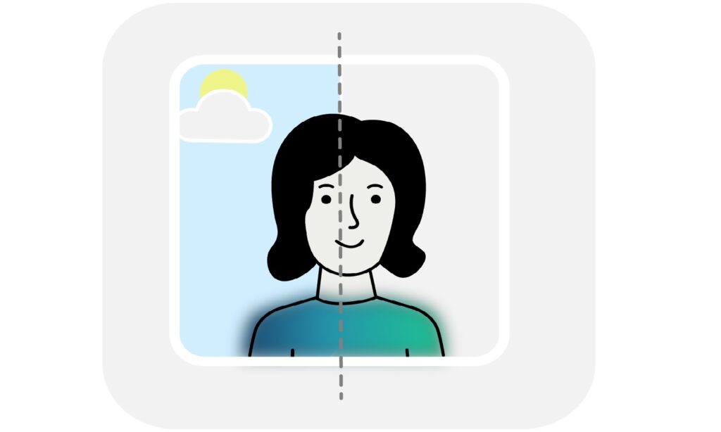 Illustration showing how a regular photo is converted into a compliant passport photo