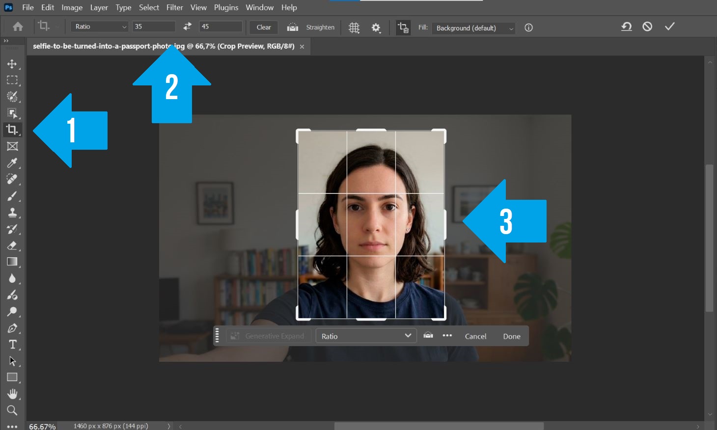 cropping the photo to 35x45 ratio