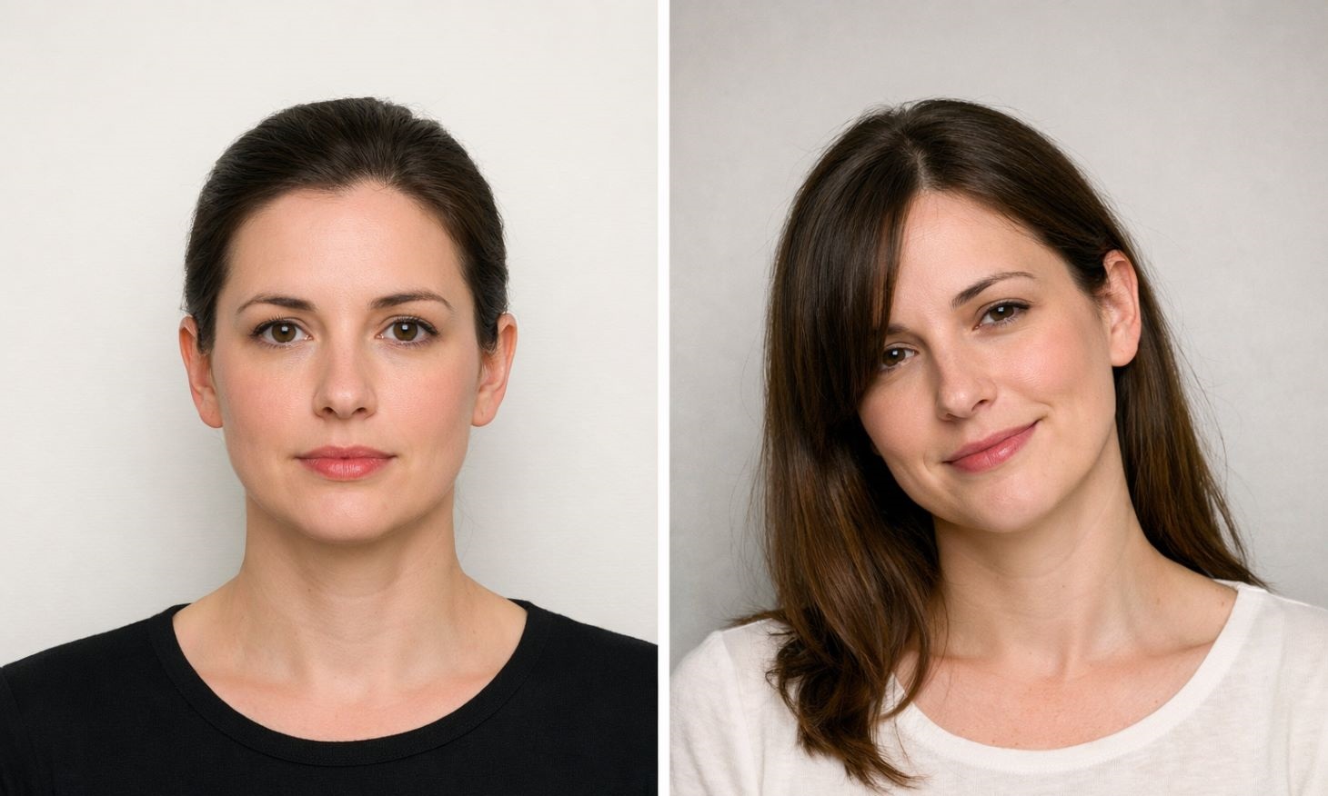a comparison image showing a correct woman passport photo and an incorrect one