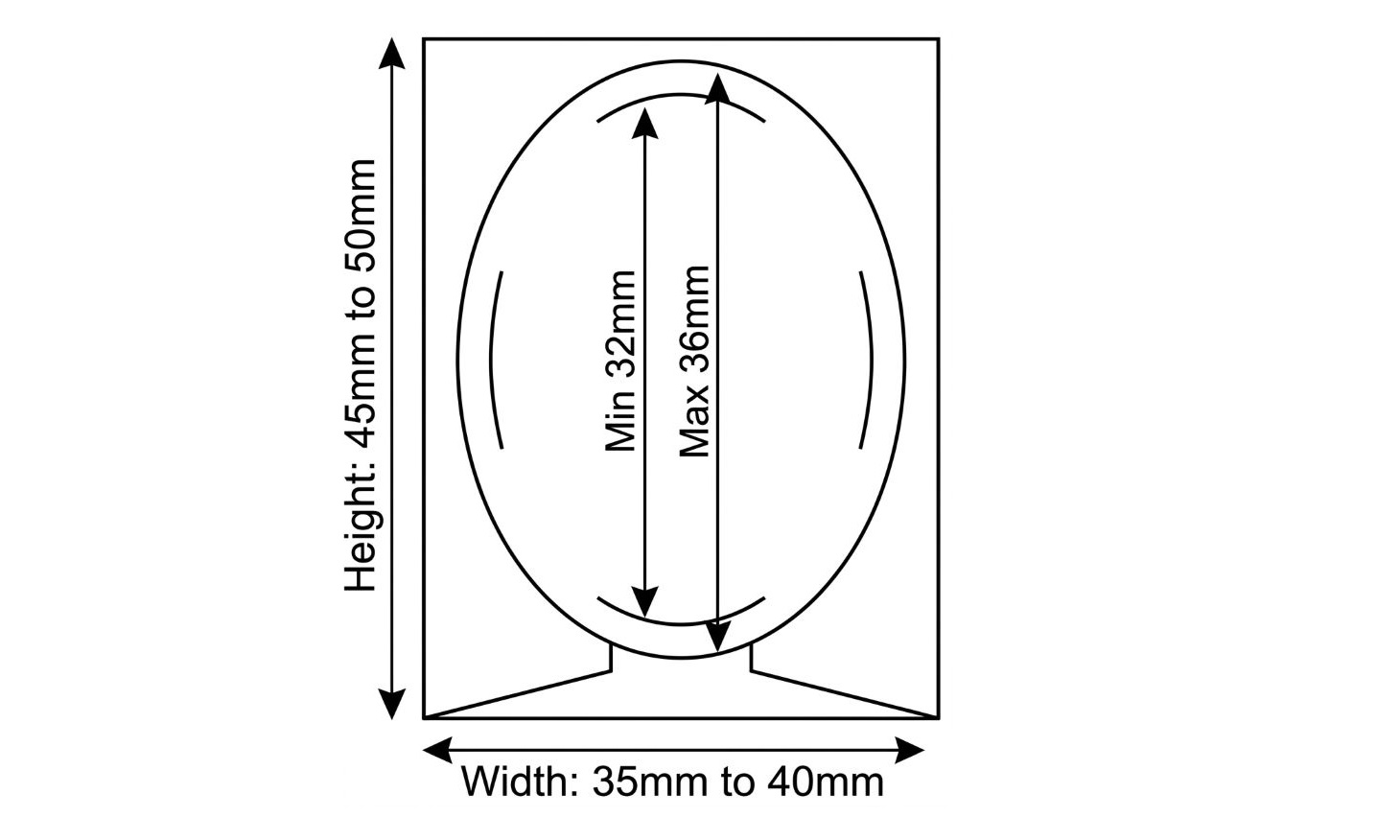 drawing showing the correct dimensions and proportions for an Australian passport photo