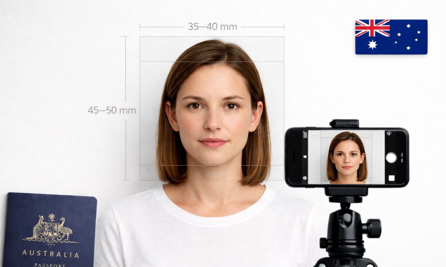 woman taking a compliant Australian passport photo