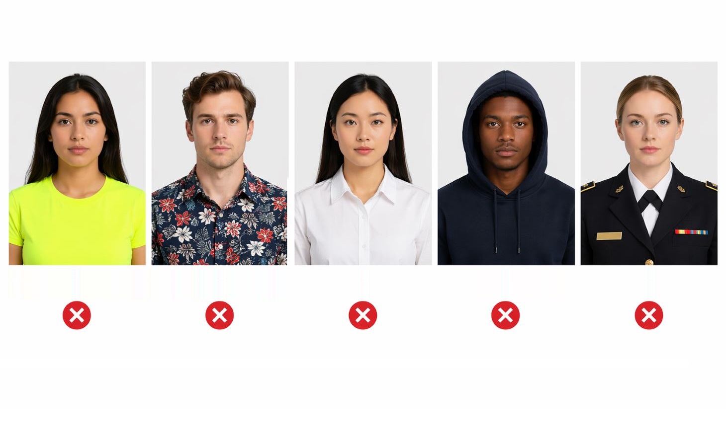 examples of what clothes to avoid in your Australian passport photo