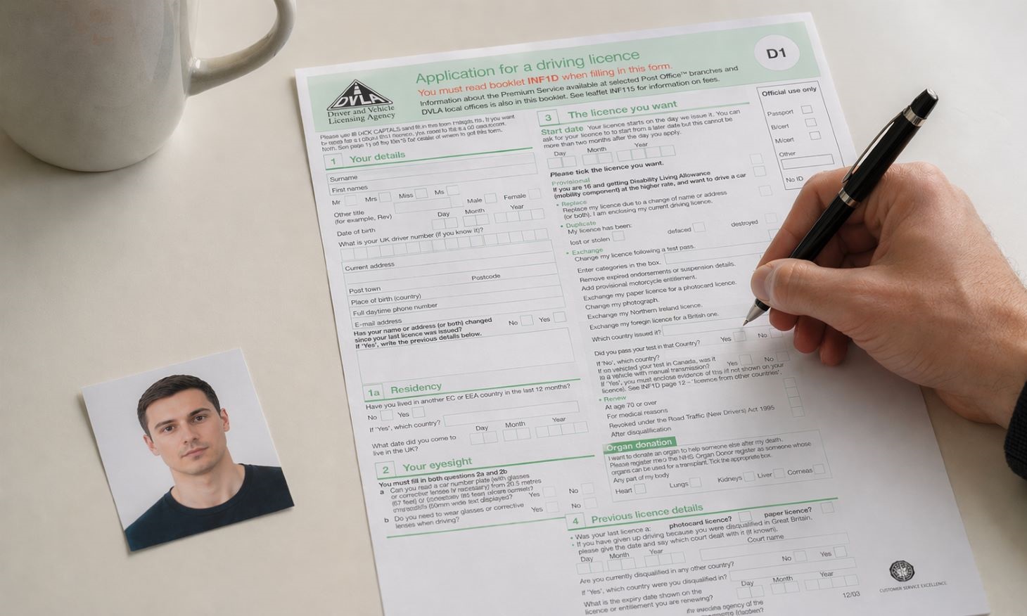 filling in D1 driving licence renewal form UK without passport