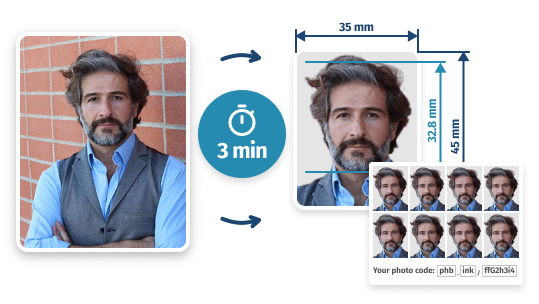 picture of a middle-aged bearded man outdoors, formatted as a biometric photo 