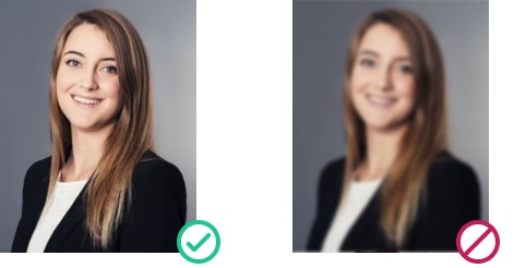 Comparison of UK passport photos: high-quality sharp image vs. rejected blurry photo with poor resolution 
