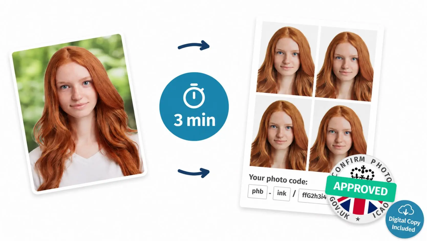 woman creating passport photo using PhotoBooth Online
